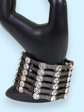 Tri-Tone Metal Rhinestone Stretch Bracelet